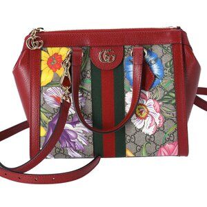 GUCCI Ophidia GG Flora Tote Bag 547551 Brown Red Multi PVC Leather